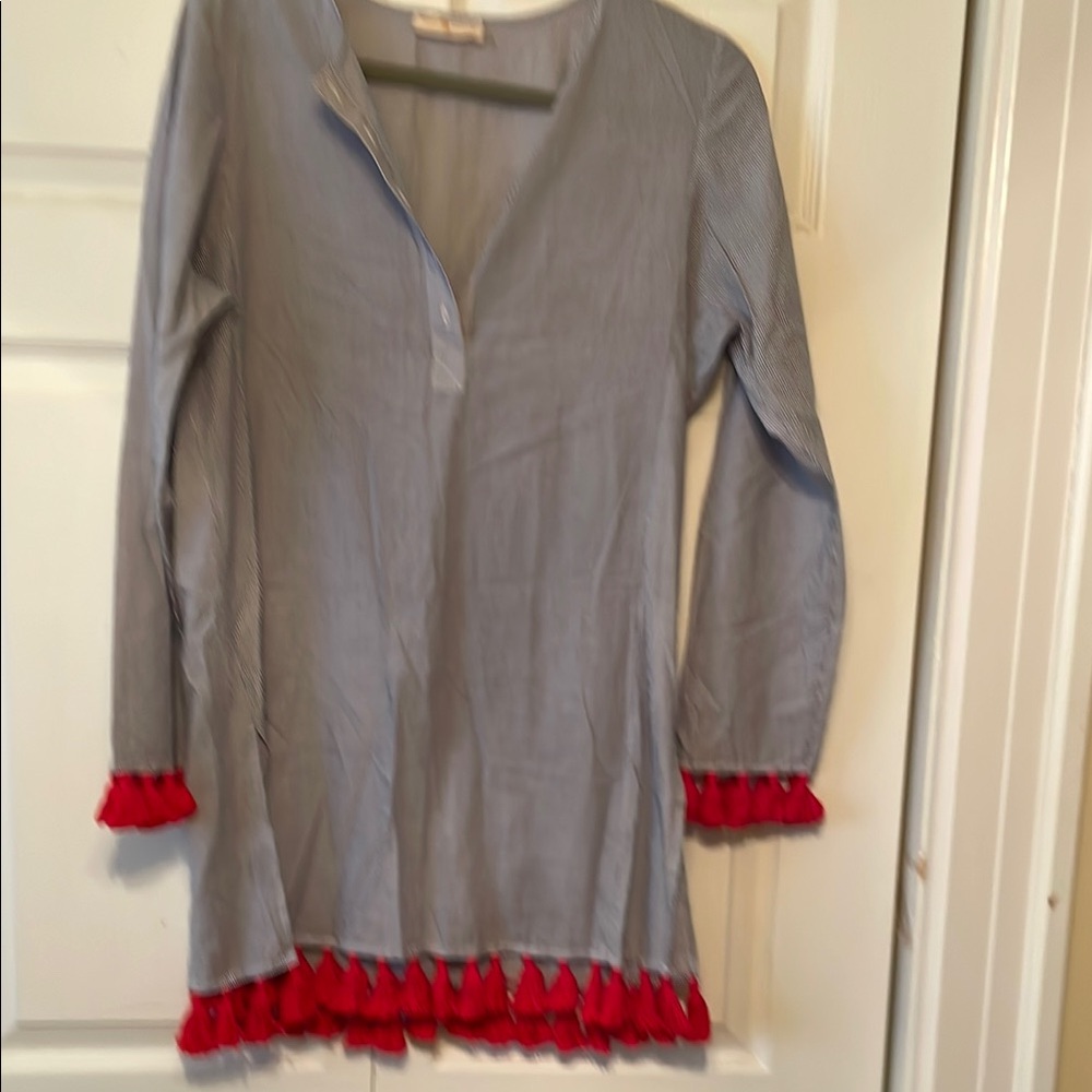 Tory Burch Blue Tunic with Red Tassles So cute!
